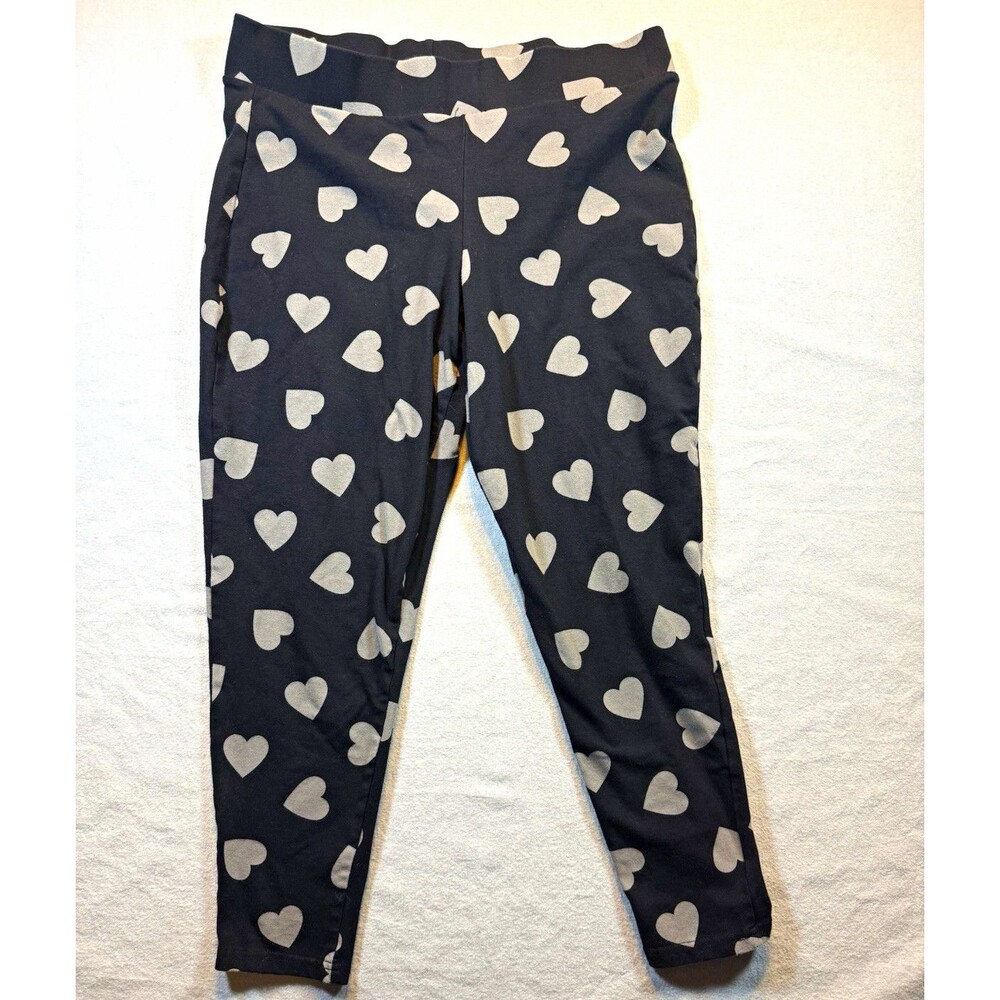 Torrid Women Plus 2XL Black/White Heart Ankle Leggings Stretch Elastic Waist